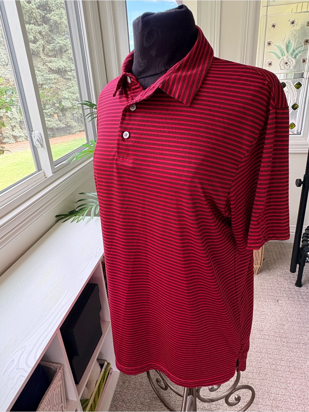 PGA Tour Red and Black Striped Polo